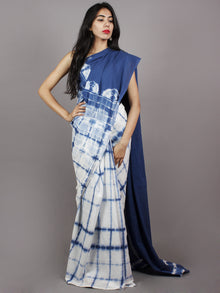 Indigo White Natural Color Dyed Hand Clamped Cotton Shibori Saree - S031701321