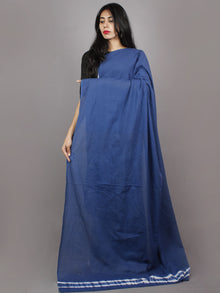 Indigo White Natural Color Dyed Hand Clamped Cotton Shibori Saree - S031701321
