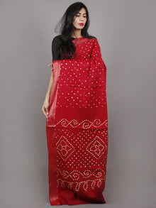Maroon Ivory Hand Tie & Dye Bandhej Glace Cotton Saree With Resham Border - S031701322