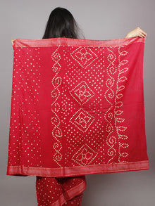 Maroon Ivory Hand Tie & Dye Bandhej Glace Cotton Saree With Resham Border - S031701322