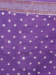 Purple White Hand Tie & Dye Bandhej Glace Cotton Saree With Resham Border - S031701324