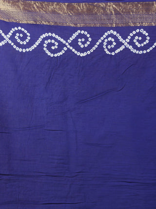 Admiral Blue White Hand Tie & Dye Bandhej Glace Cotton Saree With Resham Border - S031701327