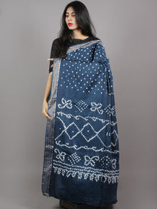 Aegean Blue Ivory Hand Tie & Dye Bandhej Glace Cotton Saree With Resham Border - S031701328