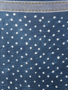 Aegean Blue Ivory Hand Tie & Dye Bandhej Glace Cotton Saree With Resham Border - S031701328