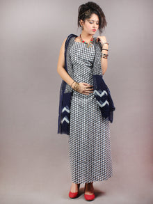 Black White Hand Block Printed Cotton Suit-Salwar Fabric With Chiffon Dupatta - S1628133