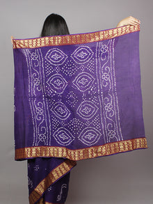 Dark Purple White Hand Tie & Dye Bandhej Cotton Mul Saree With Resham Border - S031701331