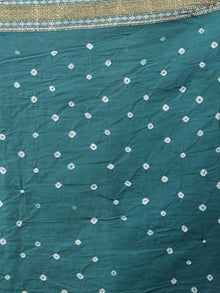 Dark Green Ivory Hand Tie & Dye Bandhej Glace Cotton Saree With Resham Border - S031701332