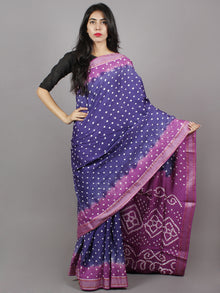 Dark & Light Purple Ivory Hand Tie & Dye Bandhej Glace Cotton Saree With Resham Border - S031701334