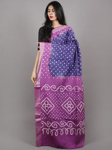 Dark & Light Purple Ivory Hand Tie & Dye Bandhej Glace Cotton Saree With Resham Border - S031701334