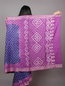 Dark & Light Purple Ivory Hand Tie & Dye Bandhej Glace Cotton Saree With Resham Border - S031701334