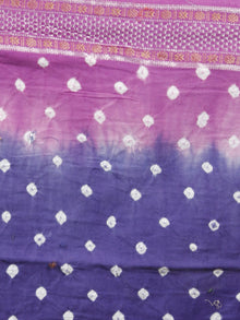 Dark & Light Purple Ivory Hand Tie & Dye Bandhej Glace Cotton Saree With Resham Border - S031701334
