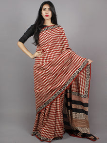Brick Red Beige Hand Block Printed in Natural Colors Cotton Mul Saree - S031701336