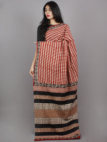 Brick Red Beige Hand Block Printed in Natural Colors Cotton Mul Saree - S031701336