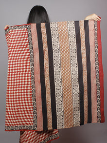 Brick Red Beige Hand Block Printed in Natural Colors Cotton Mul Saree - S031701336