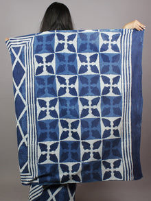 Indigo Blue White Hand Block Printed in Natural Colors Cotton Mul Saree - S031701337