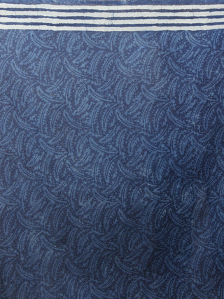 Indigo Blue White Hand Block Printed in Natural Colors Cotton Mul Saree - S031701337