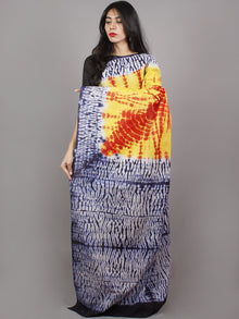 Yellow Red Indigo Ivory Hand Shibori Dyed Cotton Mul Saree  - S031701338