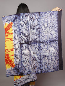 Yellow Red Indigo Ivory Hand Shibori Dyed Cotton Mul Saree  - S031701338