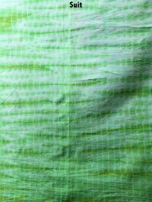 White Green Red Hand Shibori Dyed Cotton Suit-Salwar Fabric With Chiffon Dupatta - S1628134