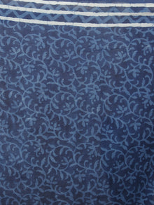 Indigo Blue White Hand Block Printed in Natural Colors Cotton Mul Saree - S031701340