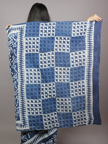 Indigo Blue White Hand Block Printed in Natural Colors Cotton Mul Saree - S031701341