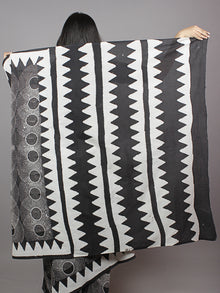 Black White Grey Hand Block Printed Cotton Mul Saree - S031701343