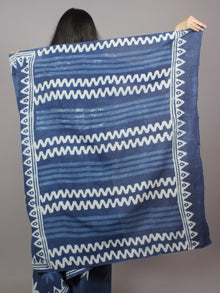 Indigo Blue White Hand Block Printed in Natural Colors Cotton Mul Saree - S031701345
