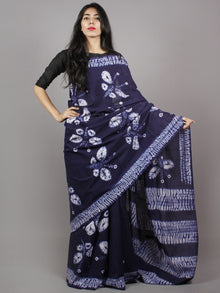 Dark Indigo Ivory Hand Dyed Shibori  Cotton Mul Saree  - S031701346