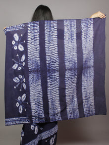 Dark Indigo Ivory Hand Dyed Shibori  Cotton Mul Saree  - S031701346