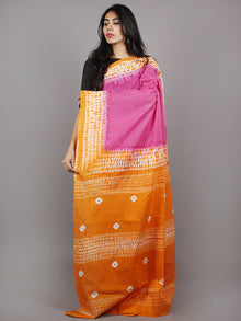 Pink Orange Ivory Hand Shibori Dyed Cotton Mul Saree  - S031701349