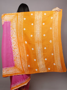 Pink Orange Ivory Hand Shibori Dyed Cotton Mul Saree  - S031701349