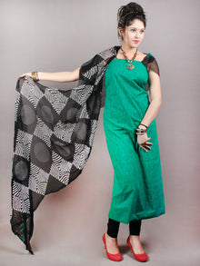 Persian Green Black White Hand Block Printed Cotton Suit-Salwar Fabric With Chiffon Dupatta - S1628135