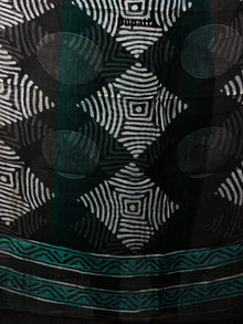 Persian Green Black White Hand Block Printed Cotton Suit-Salwar Fabric With Chiffon Dupatta - S1628135