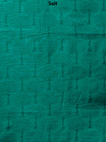 Persian Green Black White Hand Block Printed Cotton Suit-Salwar Fabric With Chiffon Dupatta - S1628135