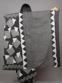 Black White Grey Hand Block Printed Cotton Mul Saree - S031701350