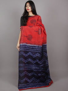 Red Indigo Ivory Hand Dyed Shibori  Cotton Mul Saree  - S031701352
