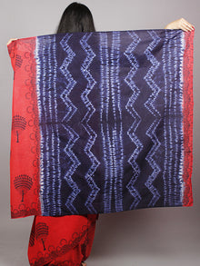 Red Indigo Ivory Hand Dyed Shibori  Cotton Mul Saree  - S031701352