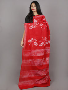 Red Ivory Hand Dyed Shibori  Cotton Mul Saree  - S031701354