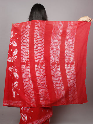 Red Ivory Hand Dyed Shibori  Cotton Mul Saree  - S031701354