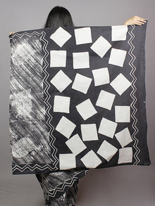 Black Grey White Hand Block Printed Cotton Mul Saree - S031701355