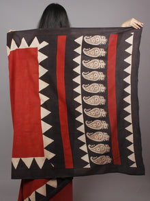 Maroon Black Beige Hand Block Painted & Printed Cotton Mul Saree - S031701356
