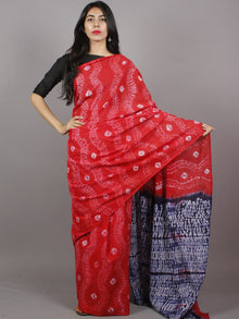 Red Ivory Indigo Hand Dyed Shibori  Cotton Mul Saree  - S031701358
