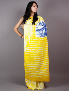 Indigo Yellow White Hand Dyed Cotton Mul Saree  - S03170462