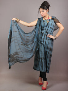 Black Grey Hand Block Printed Cotton Suit-Salwar Fabric With Chiffon Dupatta - S1628136