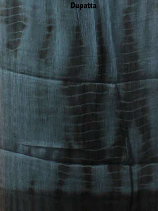 Black Grey Hand Block Printed Cotton Suit-Salwar Fabric With Chiffon Dupatta - S1628136