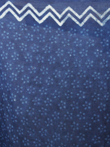 Indigo Blue White Hand Block Printed in Natural Colors Cotton Mul Saree - S031701360