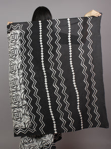 Black White Hand Block Printed Cotton Saree - S031701362