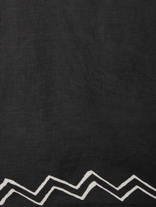 Black White Hand Block Printed Cotton Saree - S031701362