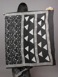 Black White Hand Block Printed Cotton Saree - S031701363