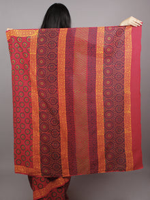 Maroon Yellow Black Hand Block Printed Cotton Saree - S031701365